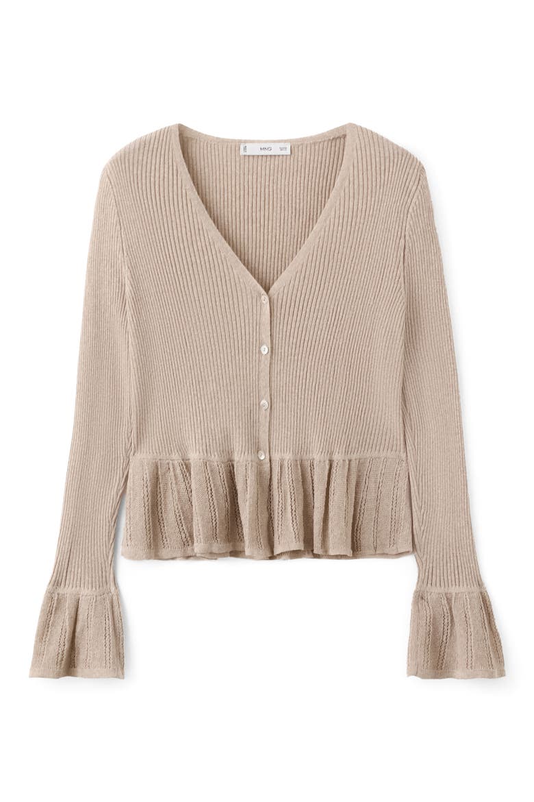 Ruffle Rib & Pointelle Cardigan, Alternate, color, SAND