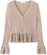 MANGO Ruffle Rib & Pointelle Cardigan
