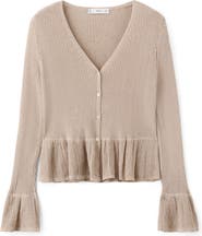 MANGO Ruffle Rib & Pointelle Cardigan