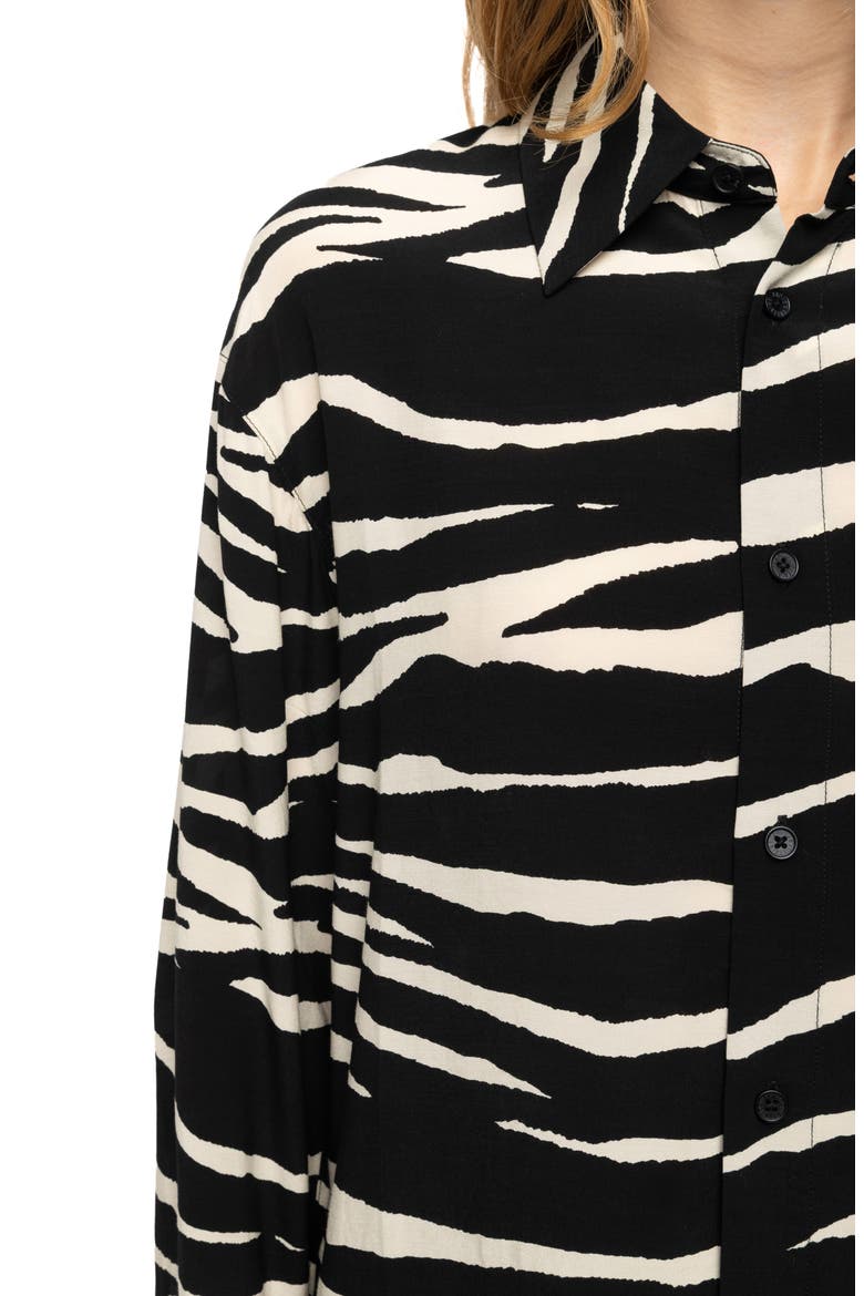 Tyrica Zebra Print Long Sleeve Shirt, Alternate, color, BLACK
