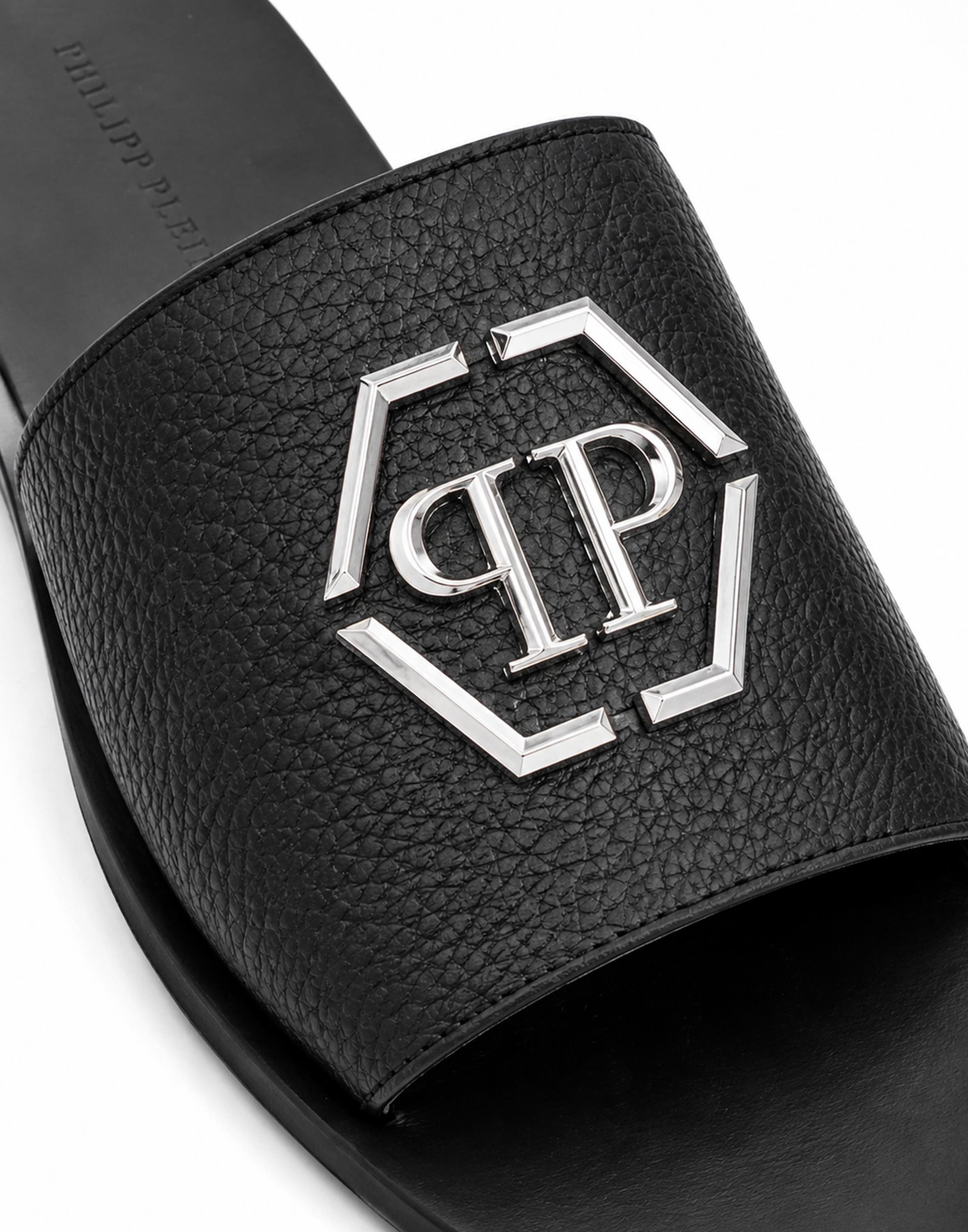 Leather Sandals Big Hexagon Men, Alternate, color, black