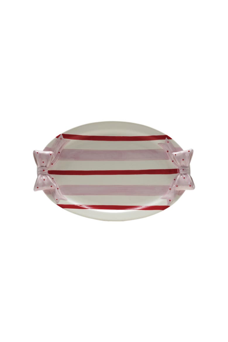 Hand-Painted Stoneware Platter with Scalloped Bow Edge, Alternate, color, Multicolor