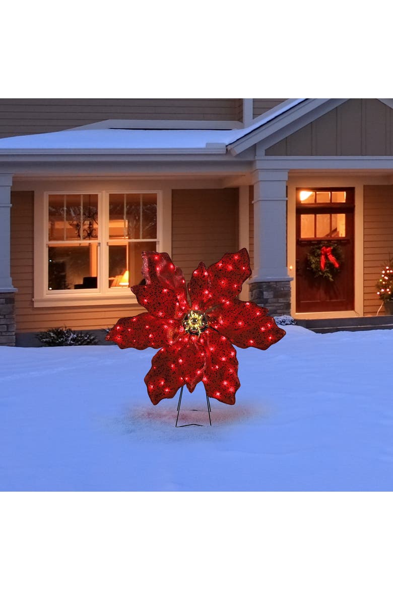 35 in. Outdoor Twinkling LED Poinsettia, Alternate, color, Multicolor
