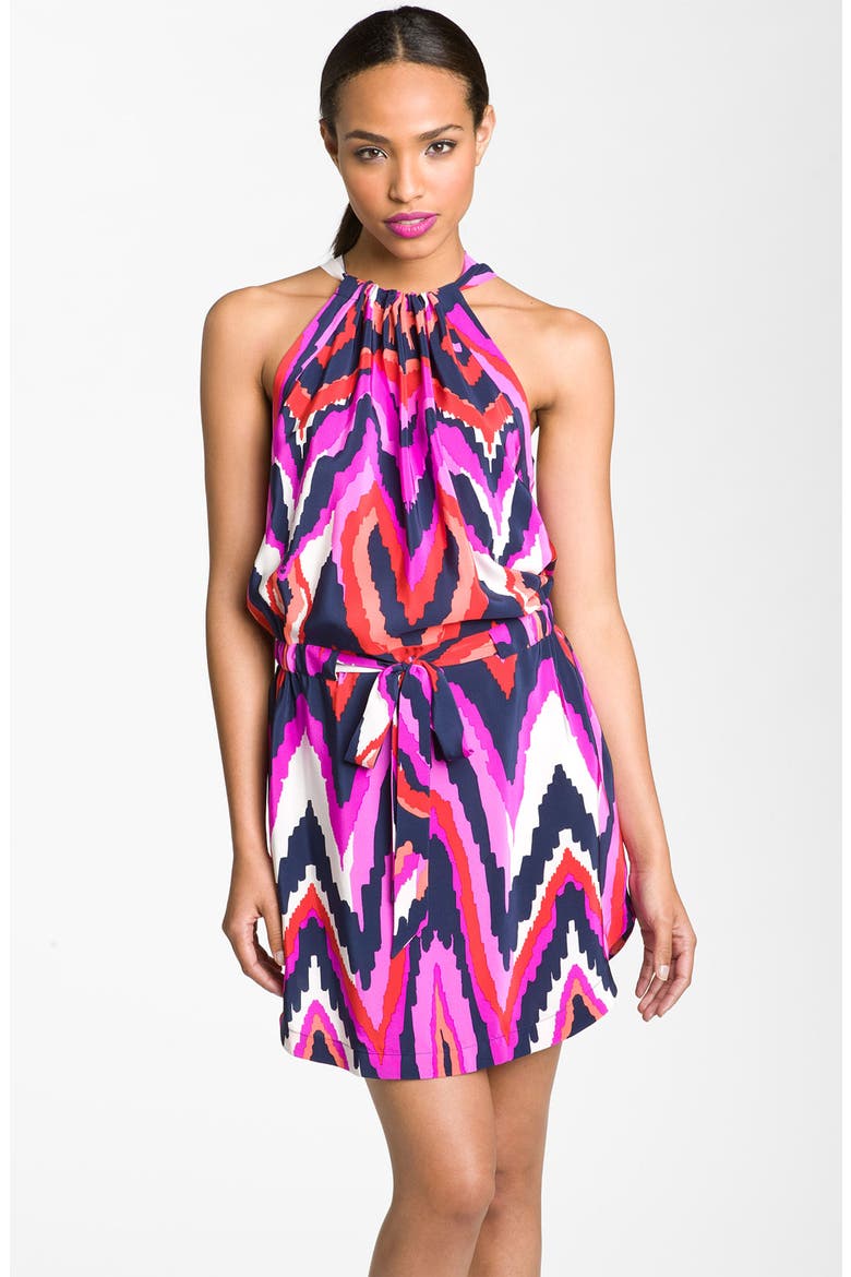'Jillian' Print Silk Halter Dress, Main, color, PINK IKAT