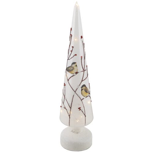Northlight Led Lighted Birds On Branches Frosted Glass Cone Christmas Treedecoration In White