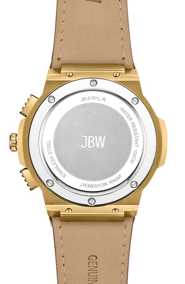 JBW Saxon Diamond Croc Embossed Leather Strap Watch, 44mm - 0.08 ctw, Alternate, color, Burgundy/ 18K Gold