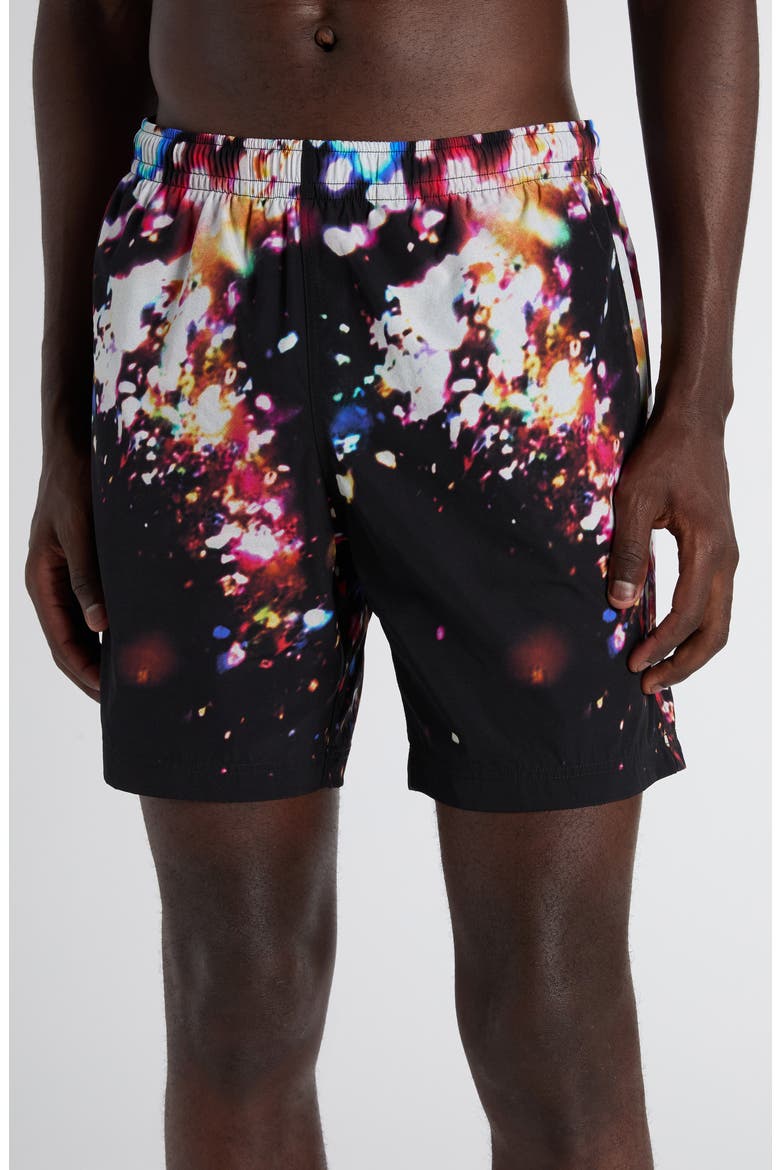 Confetti Print Swim Trunks, Main, color, BLACK/ MULTICOLOUR