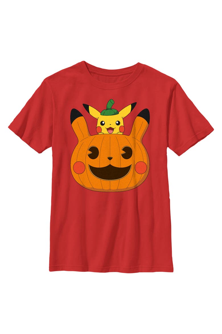 Boy's Pokemon Halloween Pikachu Jack-O'-Lantern  Graphic T-Shirt, Main, color, Red