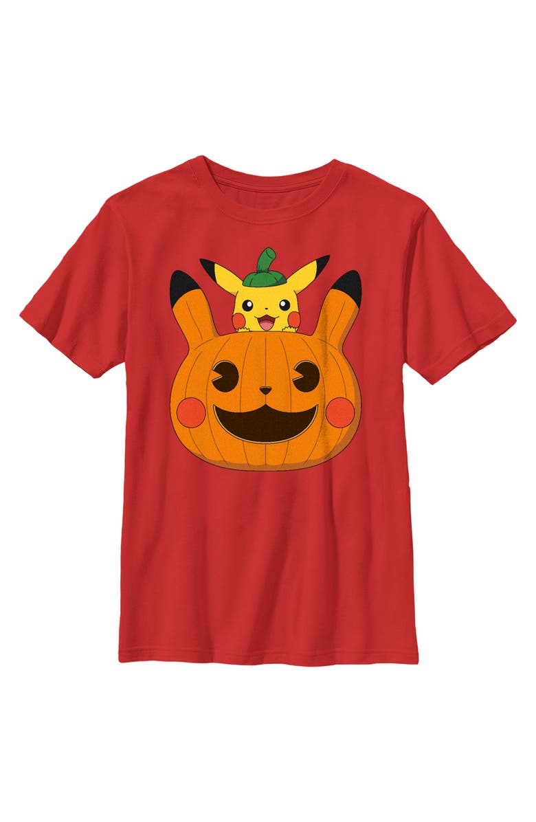 POKEMON Boy's Pokemon Halloween Pikachu Jack-O'-Lantern  Graphic T-Shirt, Main, color, Red