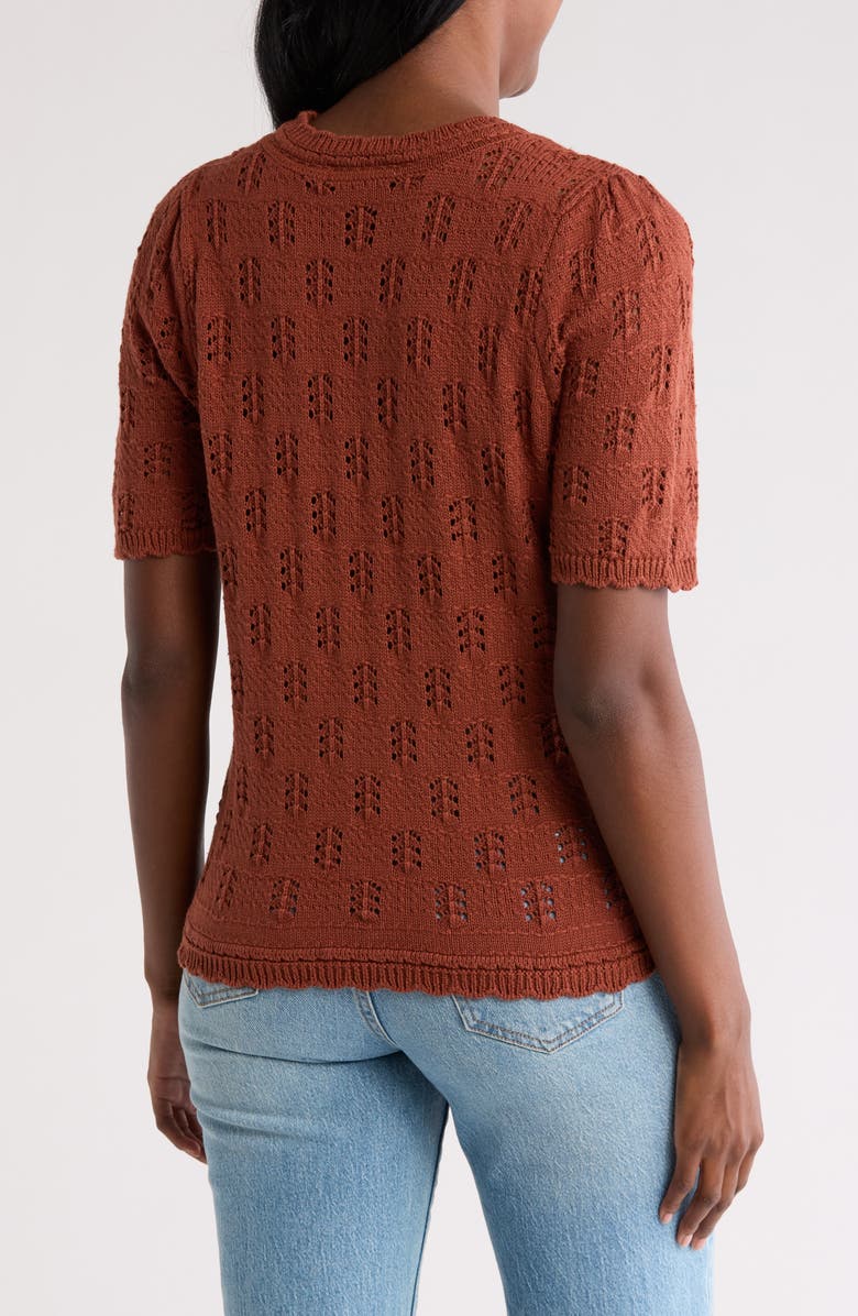 DR2 by Daniel Rainn Scalloped Short Sleeve Pointelle Knit Sweater, Alternate, color, Dark Clay