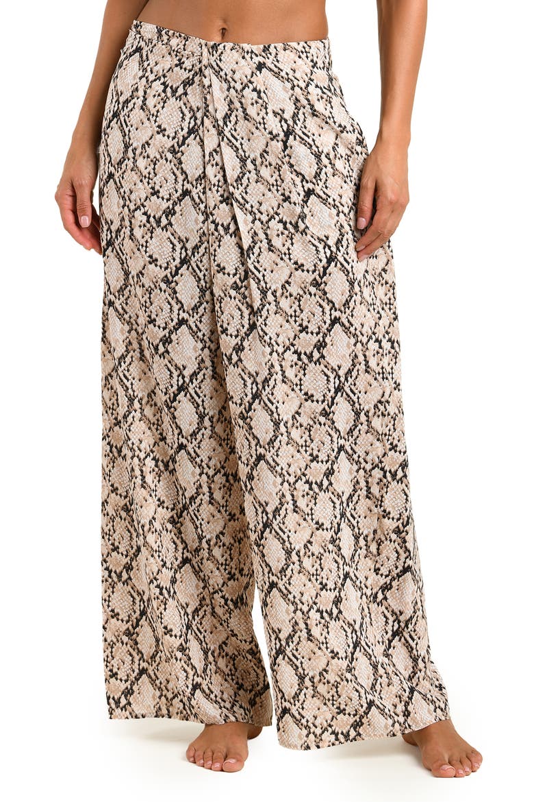 Island Serpent Faux Wrap Cover-Up Pants, Main, color, BEIGE MULTI