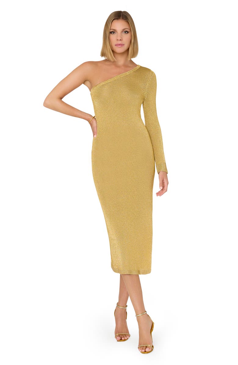 Milly Senna Metallic Knit One-Shoulder Midi Dress, Alternate, color, 