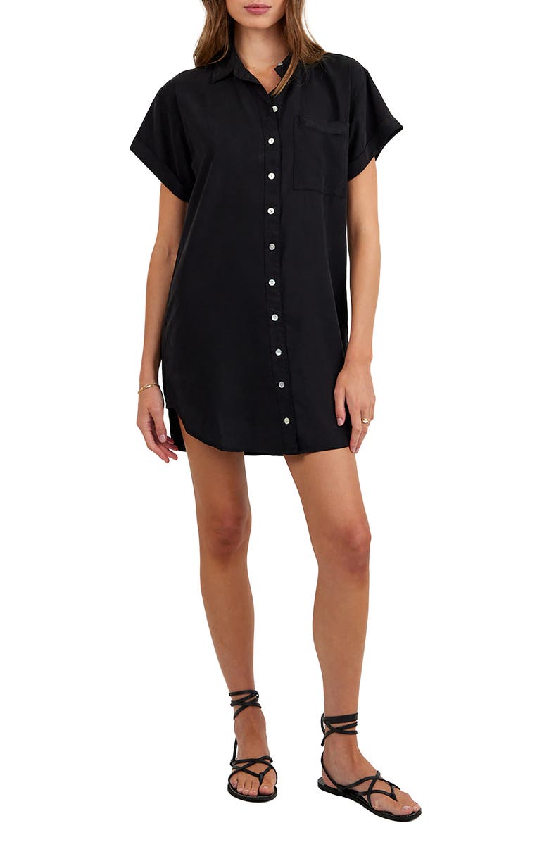 Bella Dahl Roll Sleeve Pocket Mini Shirtdress, Main, color, Vintage Black