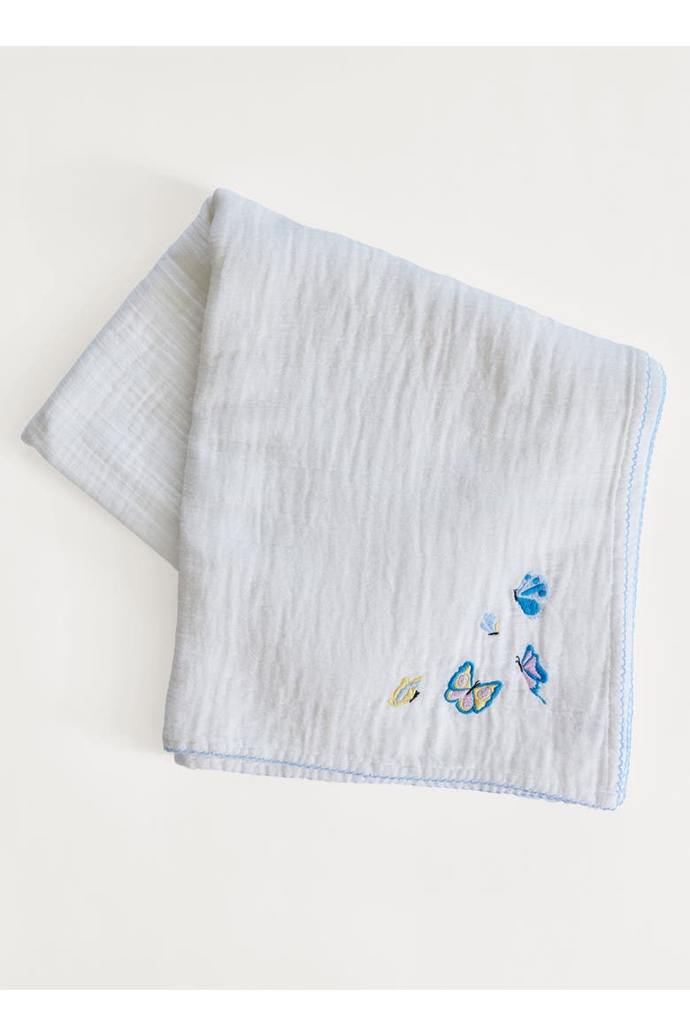 Butterfly Embroidered Shawl Blanket, Main, color, White