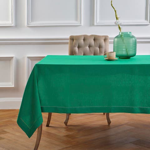 Linen Tablecloth for Dining Table, Holiday and Everyday Table Decor - Classic Hemstitch