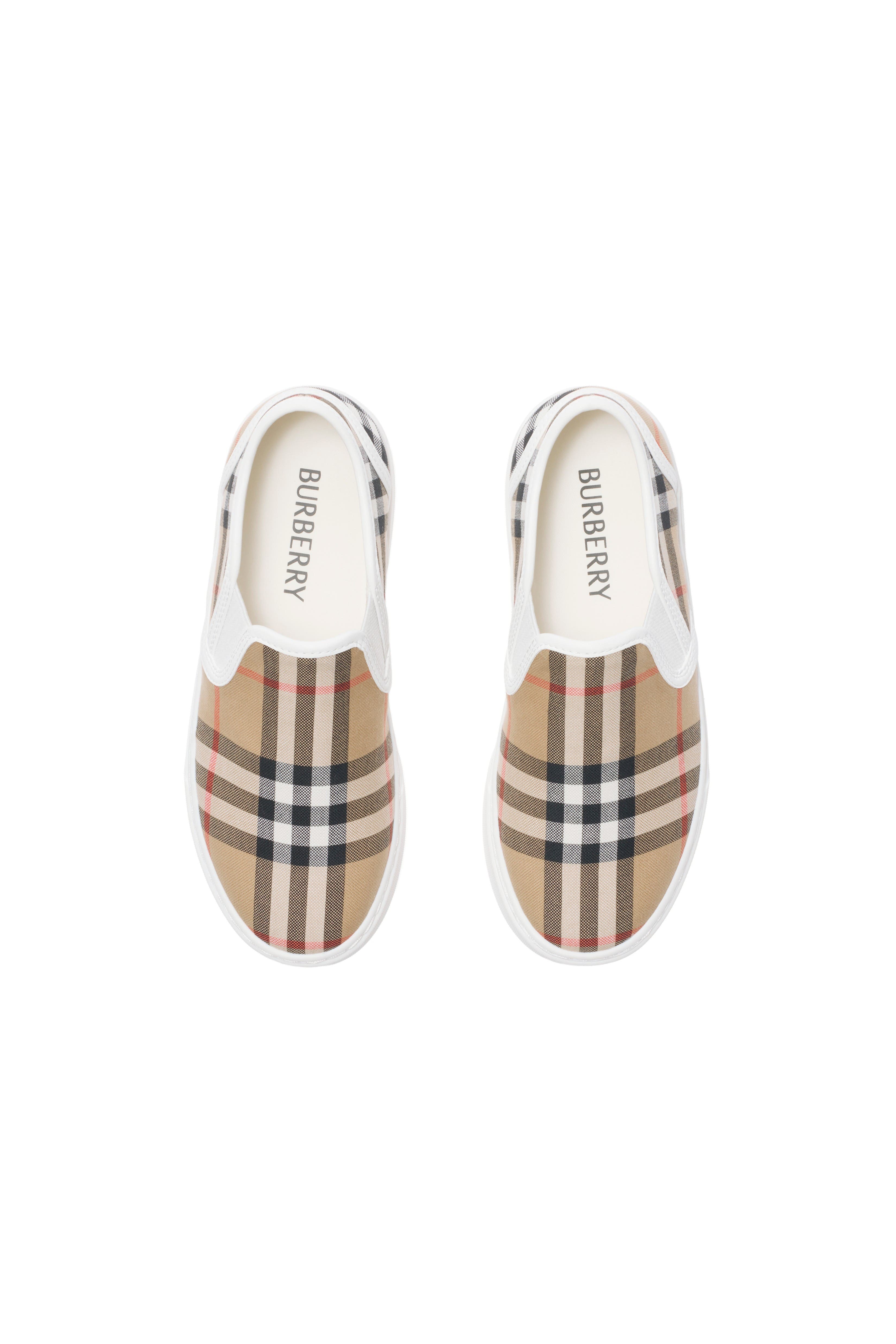 Burberry Check Cotton Slip-on Sneakers, Alternate, color, Sand Beige