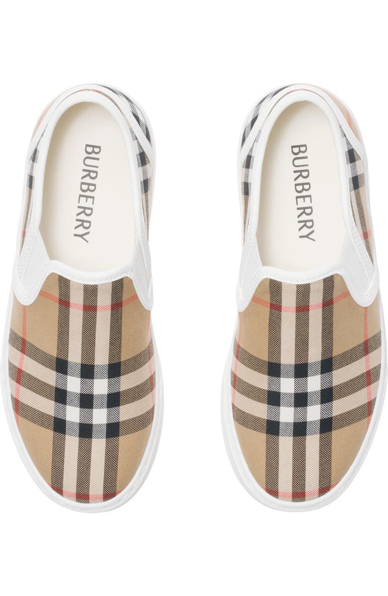 Burberry Check Cotton Slip-on Sneakers, Alternate, color, Sand Beige