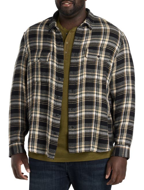 Lucky Brand Herringbone Textured Plaid Sport Shirt In Black
