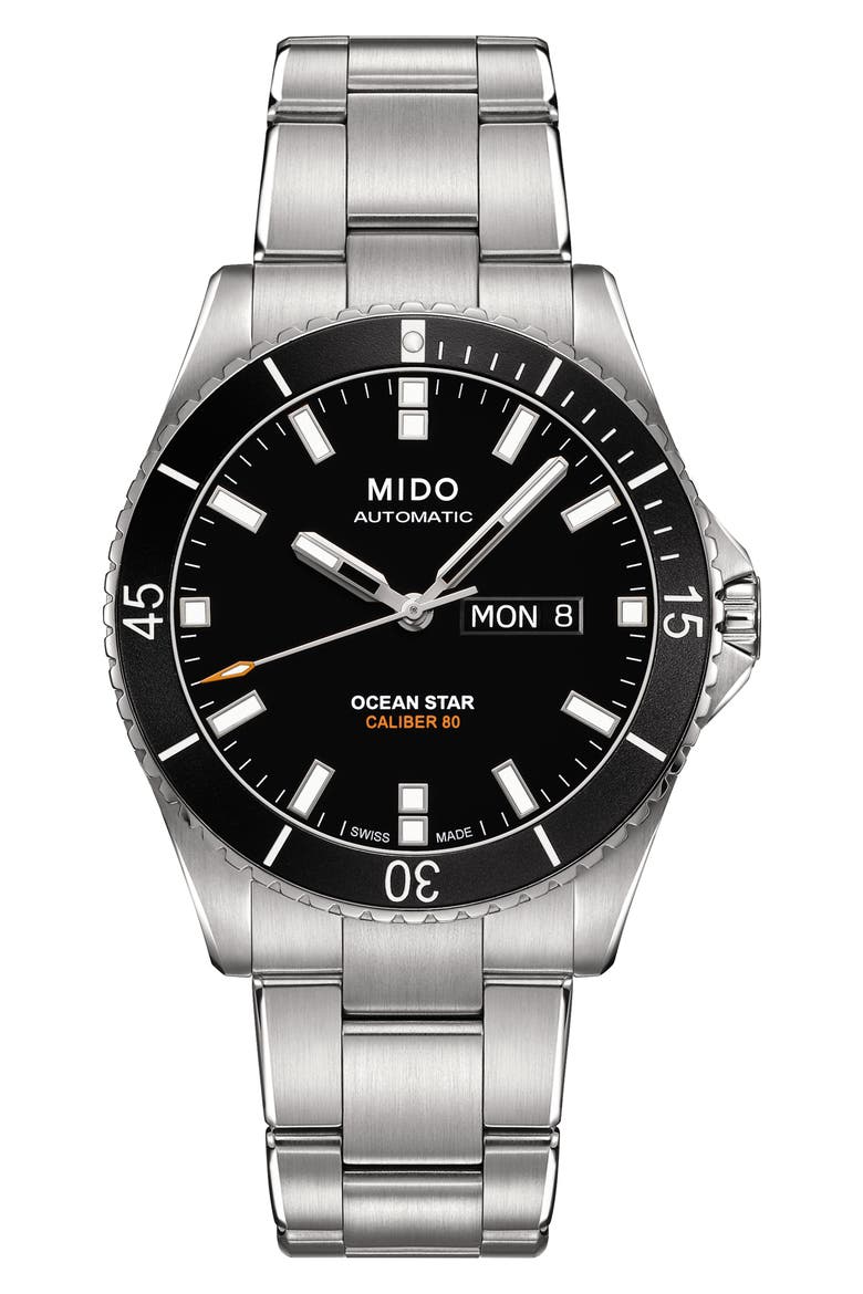 Ocean Star Automatic Bracelet Watch, 42.5mm, Main, color, SILVER/ BLACK/ SILVER