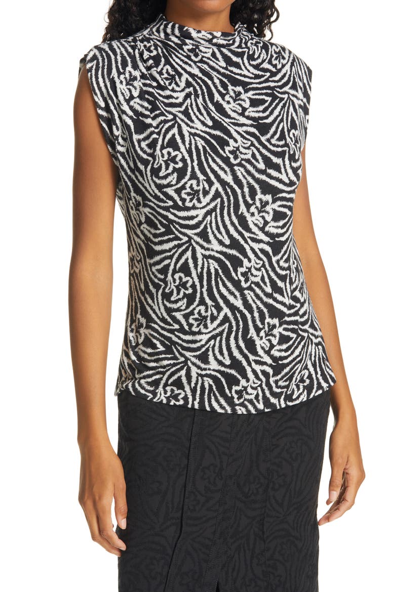 Zebra Lily Mock Neck Top, Main, color, BLACK COMBO