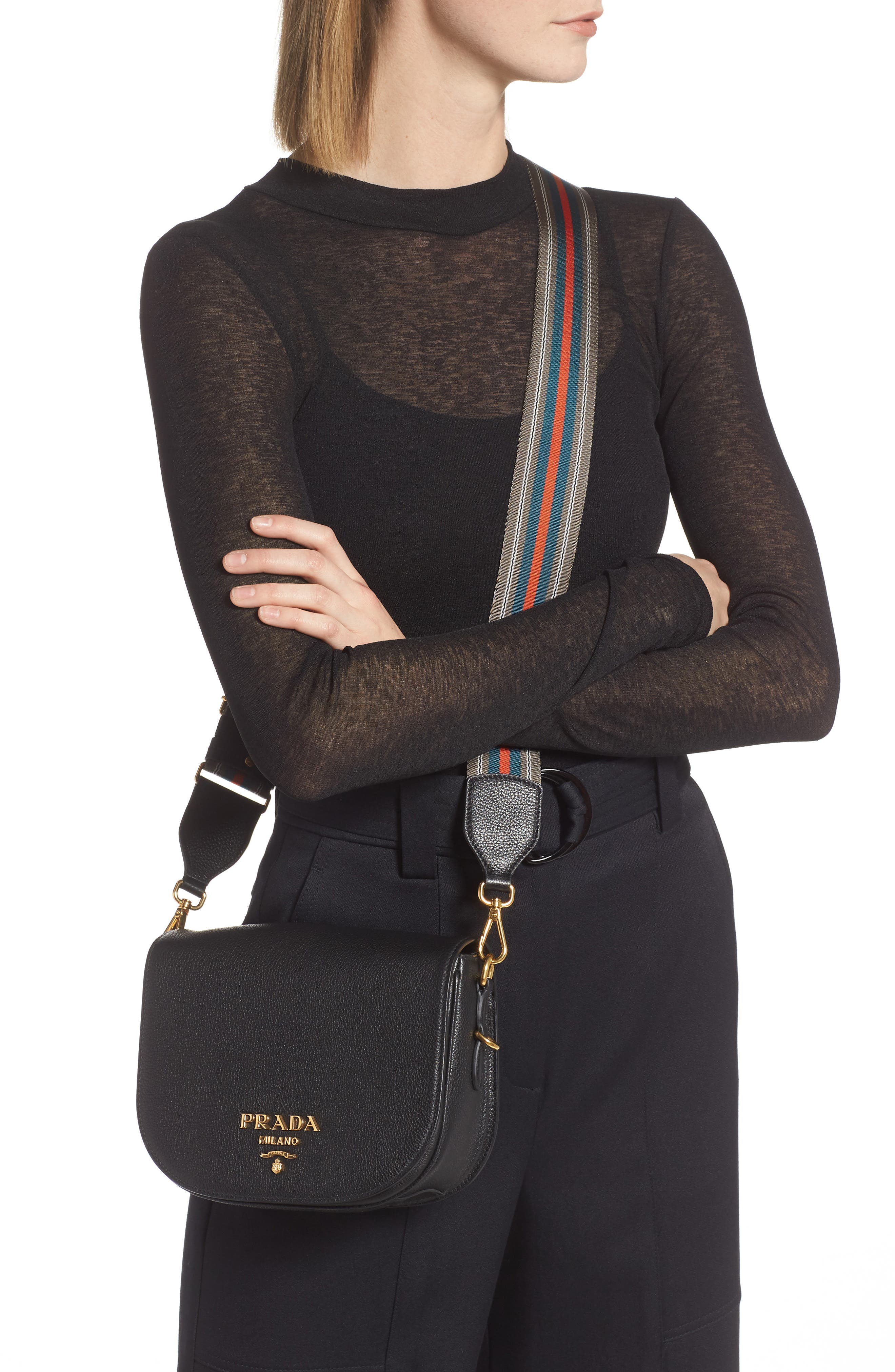 Prada Daino Messenger Leather Crossbody Bag, Alternate, color, 
