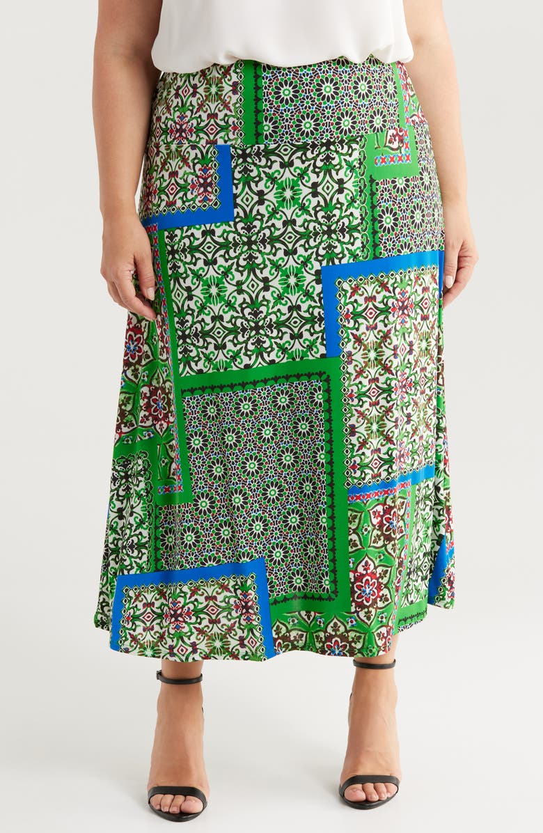 24seven Comfort Apparel Scarf Print Jersey Maxi Skirt, Main, color, 