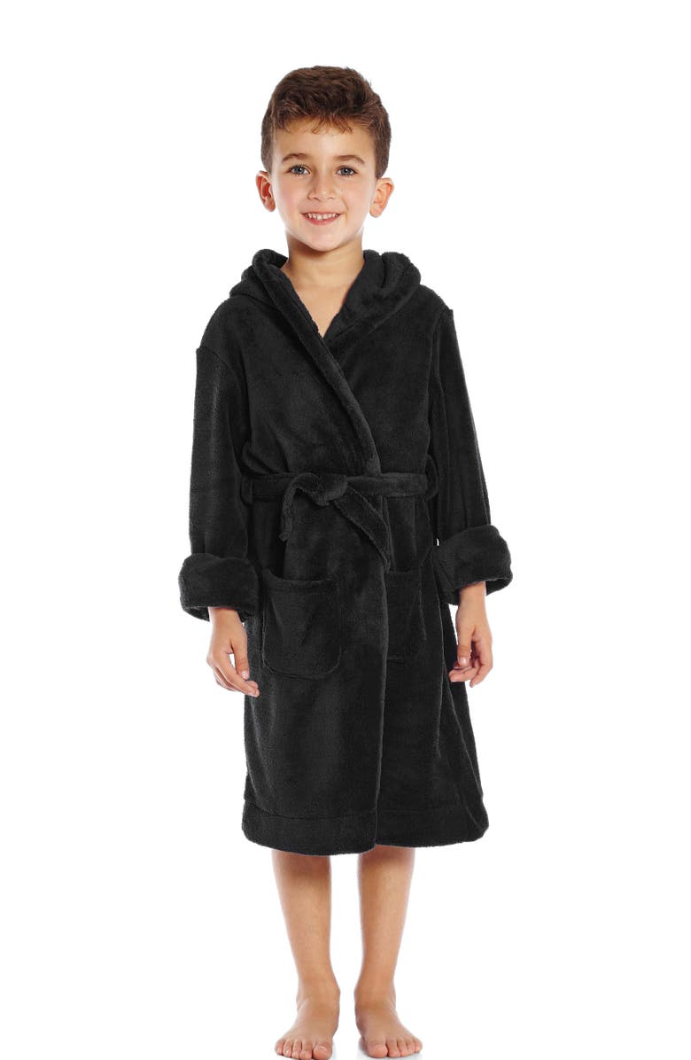 Leveret Kids Fleece Hooded Robe, Solid Colors, Main, color, Black