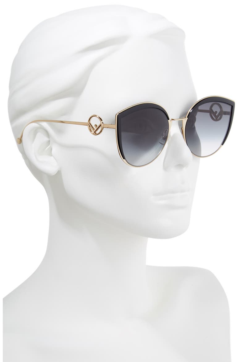 58mm Metal Butterfly Sunglasses, Alternate, color, BLACK