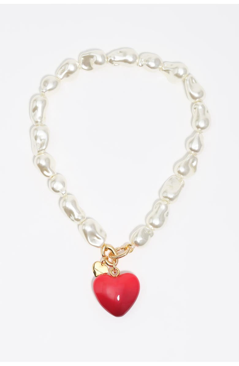 Bimba y Lola Irregular Pearl Heart Necklace, Main, color, Red