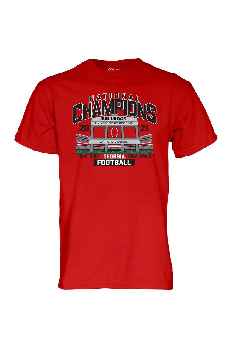 Men's Blue 84 Red Georgia Bulldogs College Football Playoff 2021 National Champions Stadium Schedule T-Shirt, Alternate, color, Red