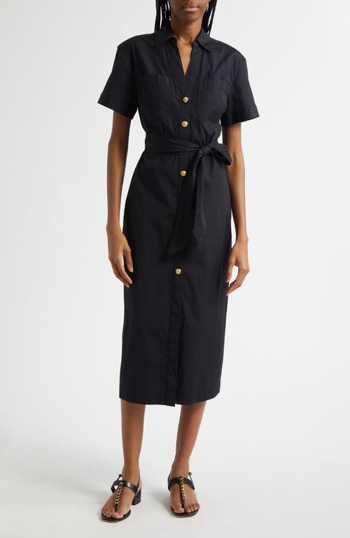 Veronica Beard Tabby Short-sleeve Midi Shirtdress In Black