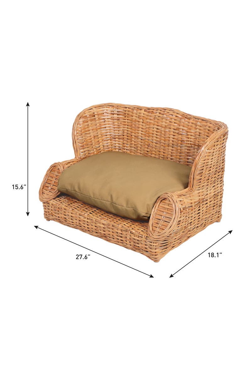 Mediterranean Handwoven Rattan Pet Daybed with Washable Cushion, Alternate, color, Light Brown