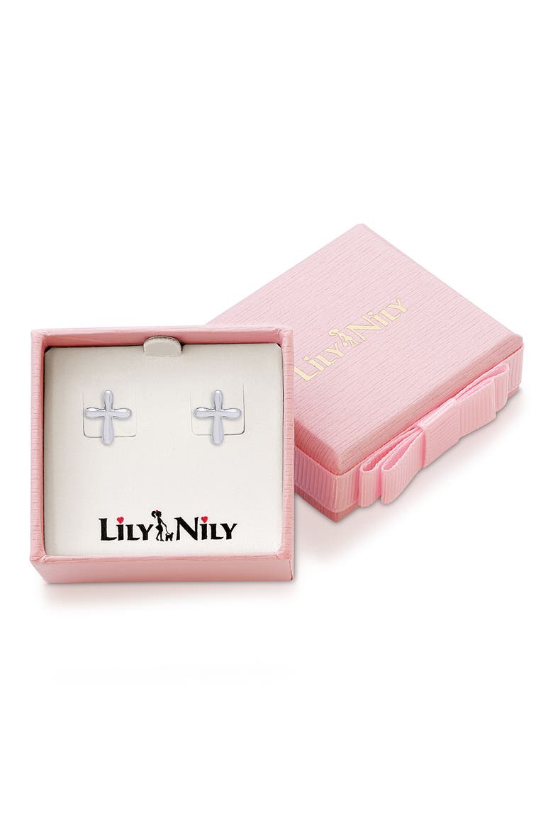 Kids' Cross Stud Earrings, Alternate, color, SILVER