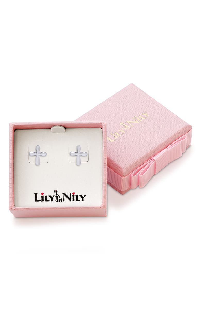 Lily Nily Kids' Cross Stud Earrings, Alternate, color, Silver