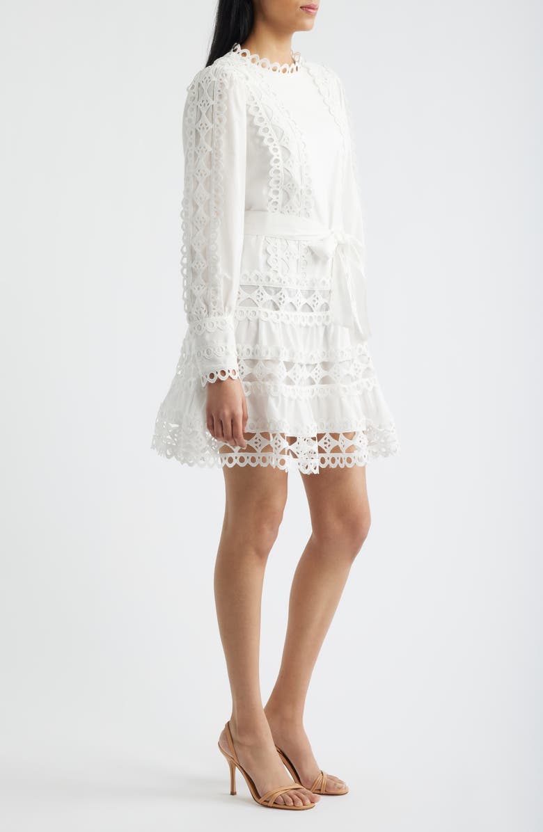 LAYERED WITH LOVE Linda Eyelet Trim Long Sleeve Cotton Minidress, Alternate, color, White