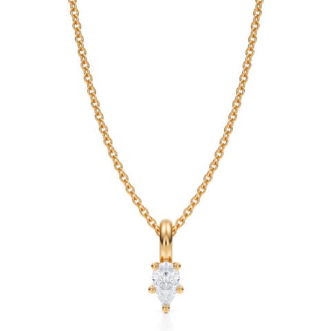 Pear Solitaire Lab Diamond Pendant Necklace 14K White Gold