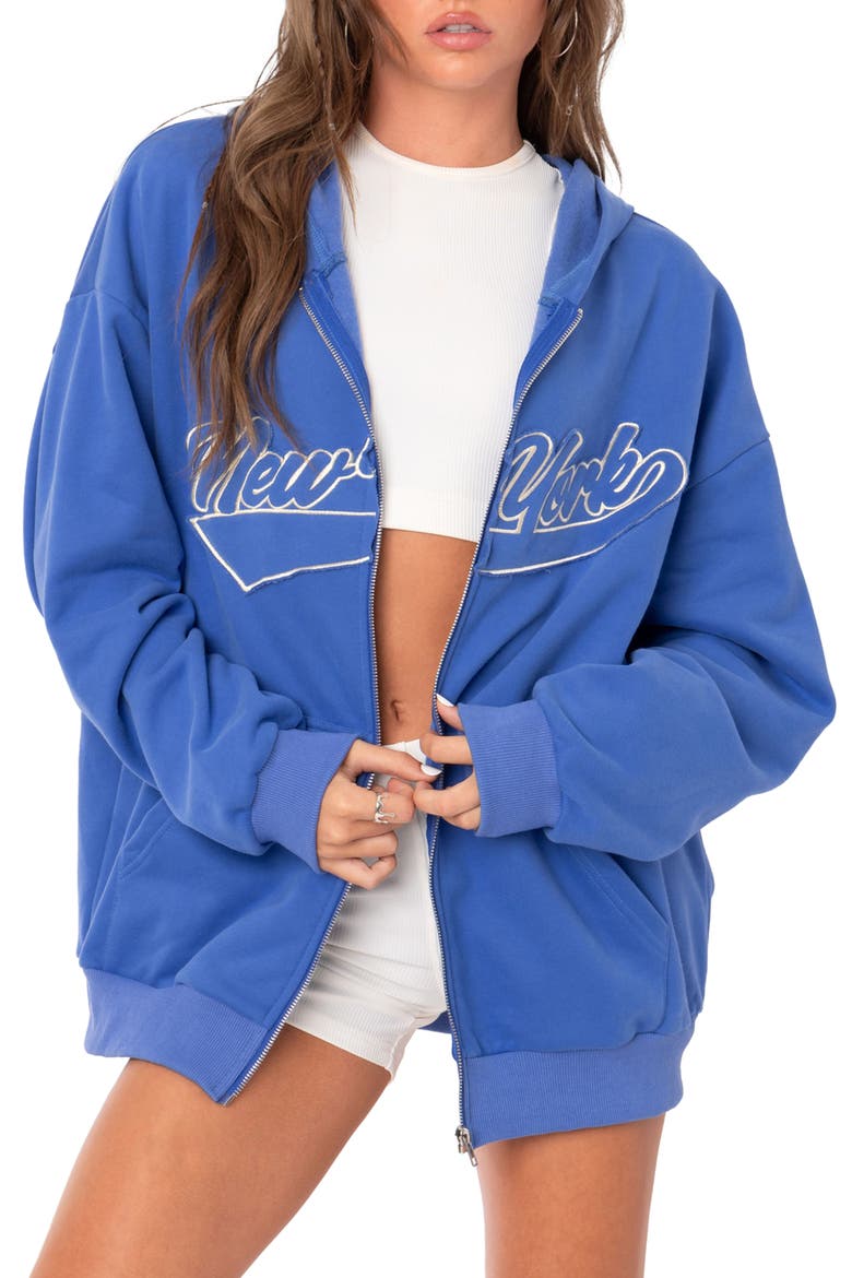 New York Oversize Front-Zip Hoodie, Main, color, BLUE