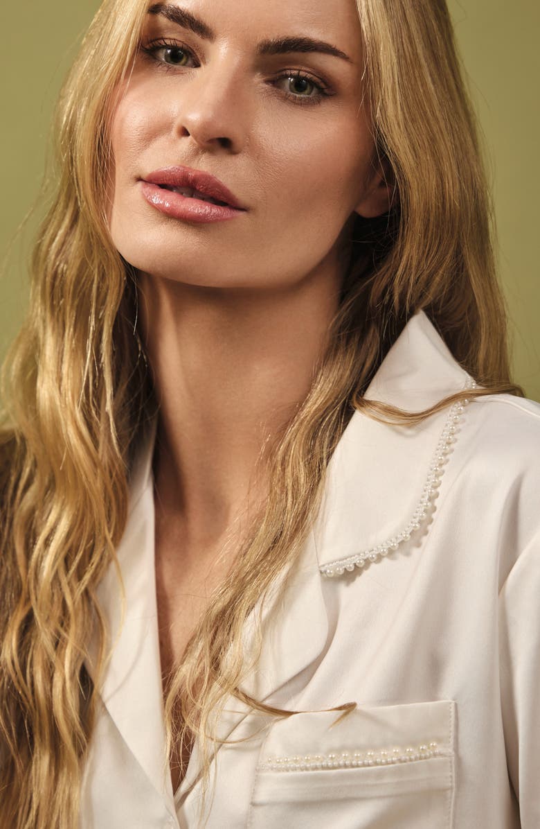 Flora Nikrooz Satin Short Pajamas with Faux Pearl Trim, Alternate, color, 