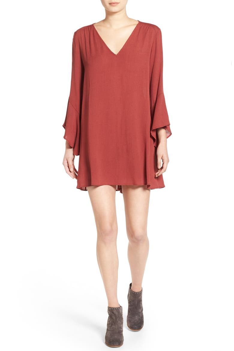 Whitney Bell Sleeve Woven Shift Dress, Main, color, APPLE BUTTER