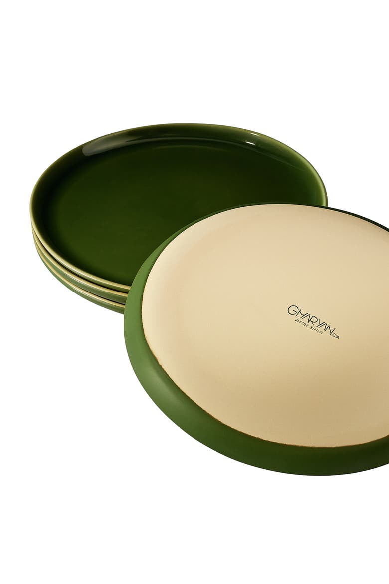 Edan Flat Salad/Dinner Plate, Set of 4, Alternate, color, Matte Green/ Shiny Green