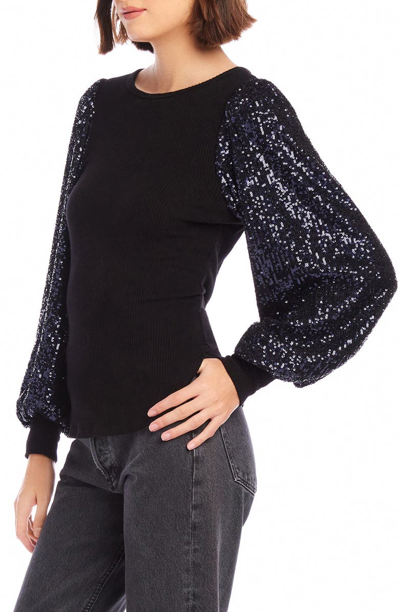 FIFTEEN TWENTY Sequin Bishop Sleeve Rib Top, Alternate, color, Mid