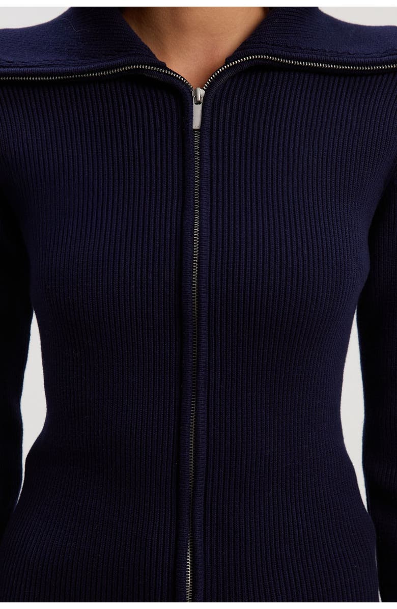 Karen Millen Cotton Zip Through Collar Knit Cardigan, Alternate, color, Navy