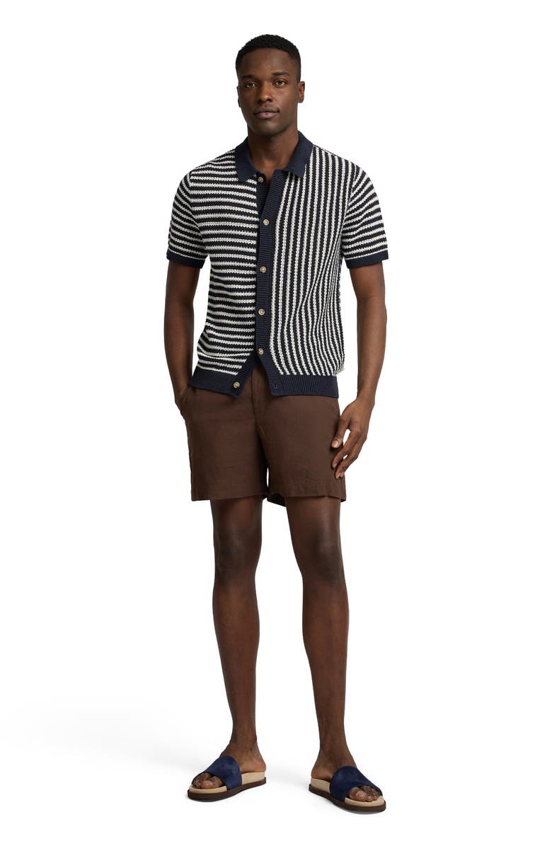 Onia Knit Linen Button Up Short Sleeve, Main, color, Midnight/Egret