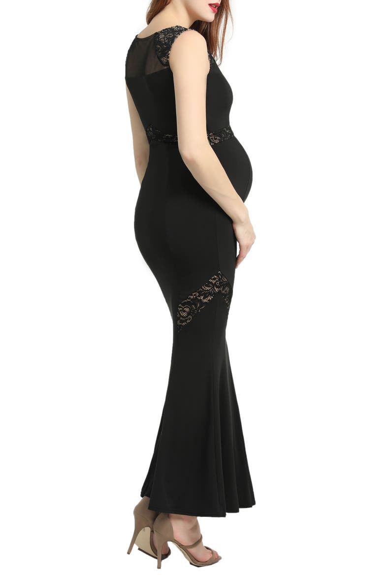 Corinne Lace Trim Maternity Mermaid Gown, Alternate, color, BLACK