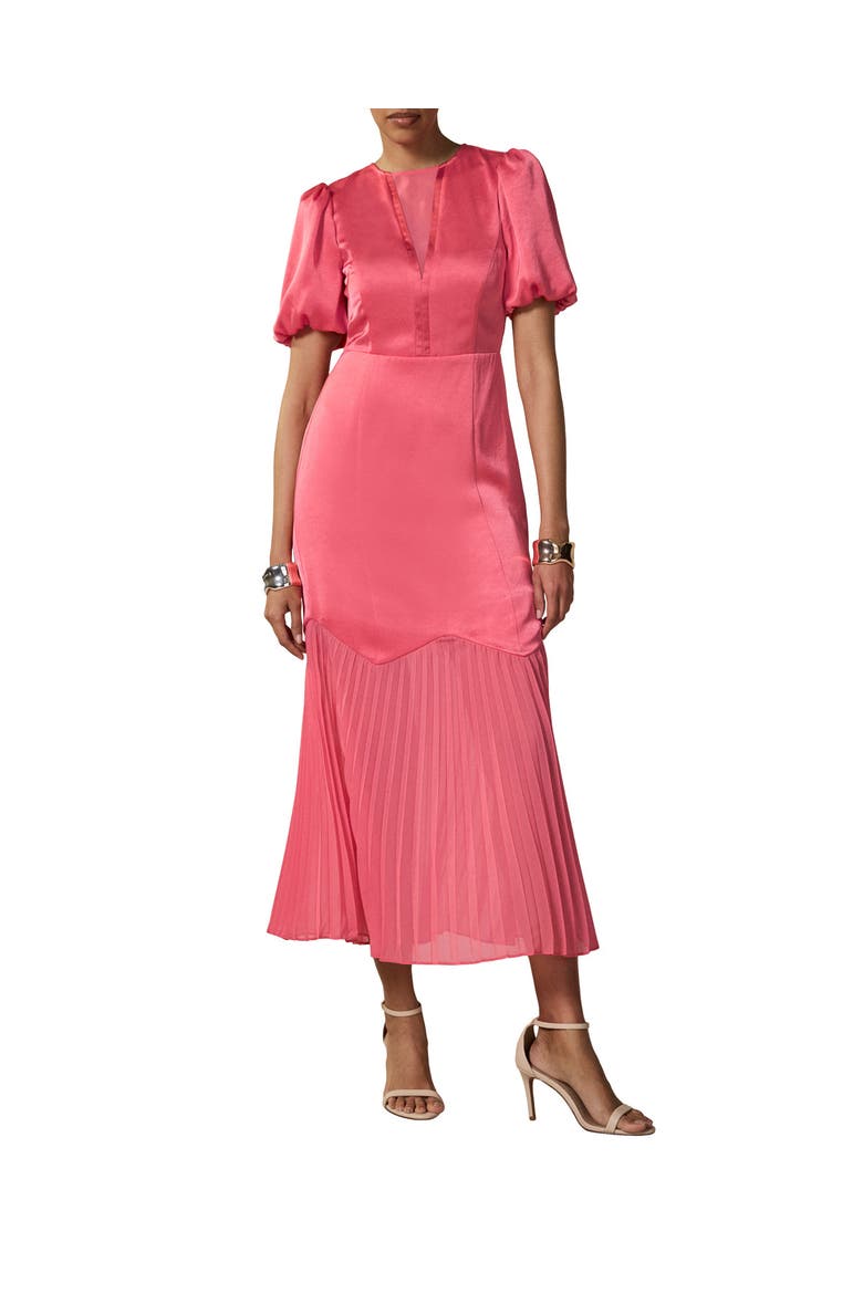 Satin Pleated Maxi Dress, Alternate, color, Pink
