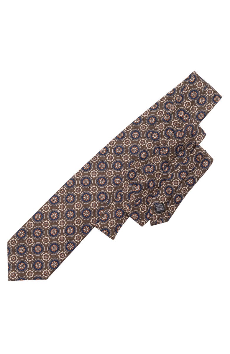 Elizabetta La Vigna - Extra Long Printed Silk Tie for Men, Alternate, color, Brown