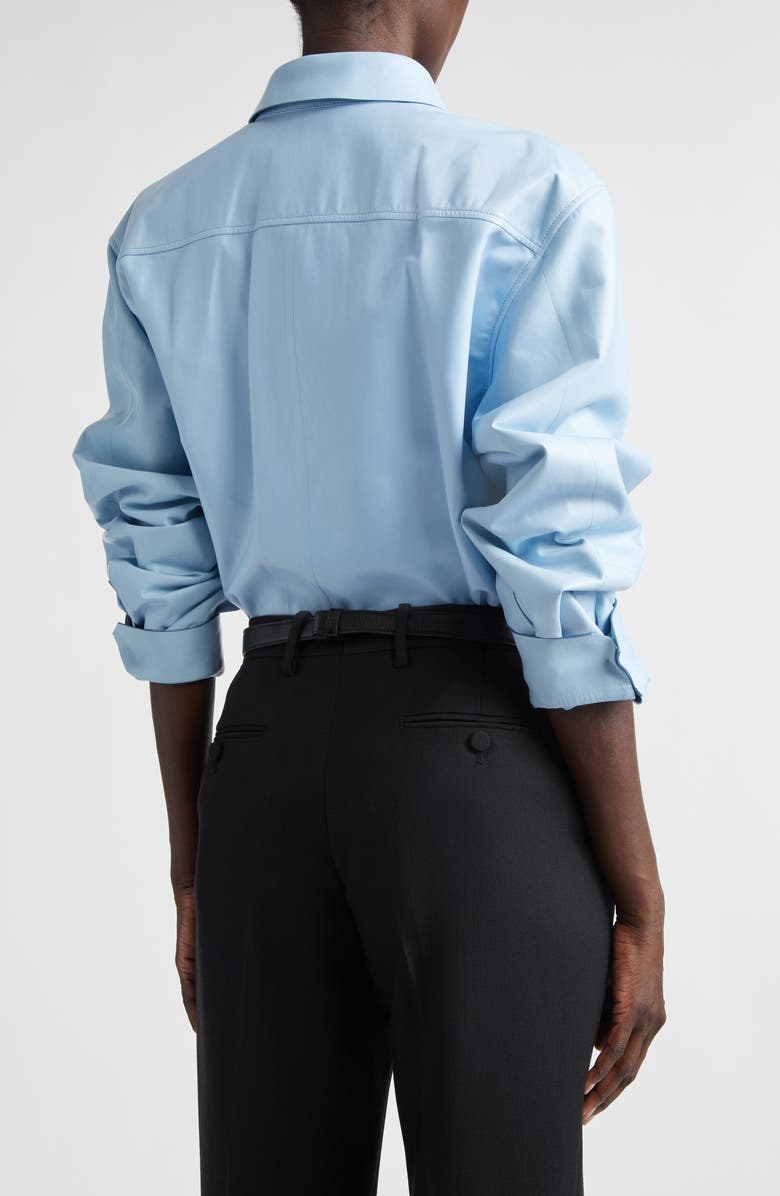 TOM FORD French Plongé Leather Button-Up Shirt, Alternate, color, Pale Blue