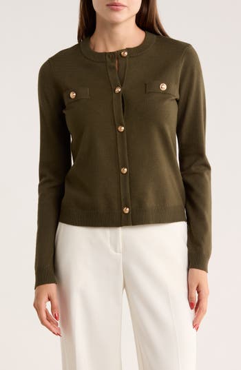 By Design Keira Chest Pocket Cardigan In Green