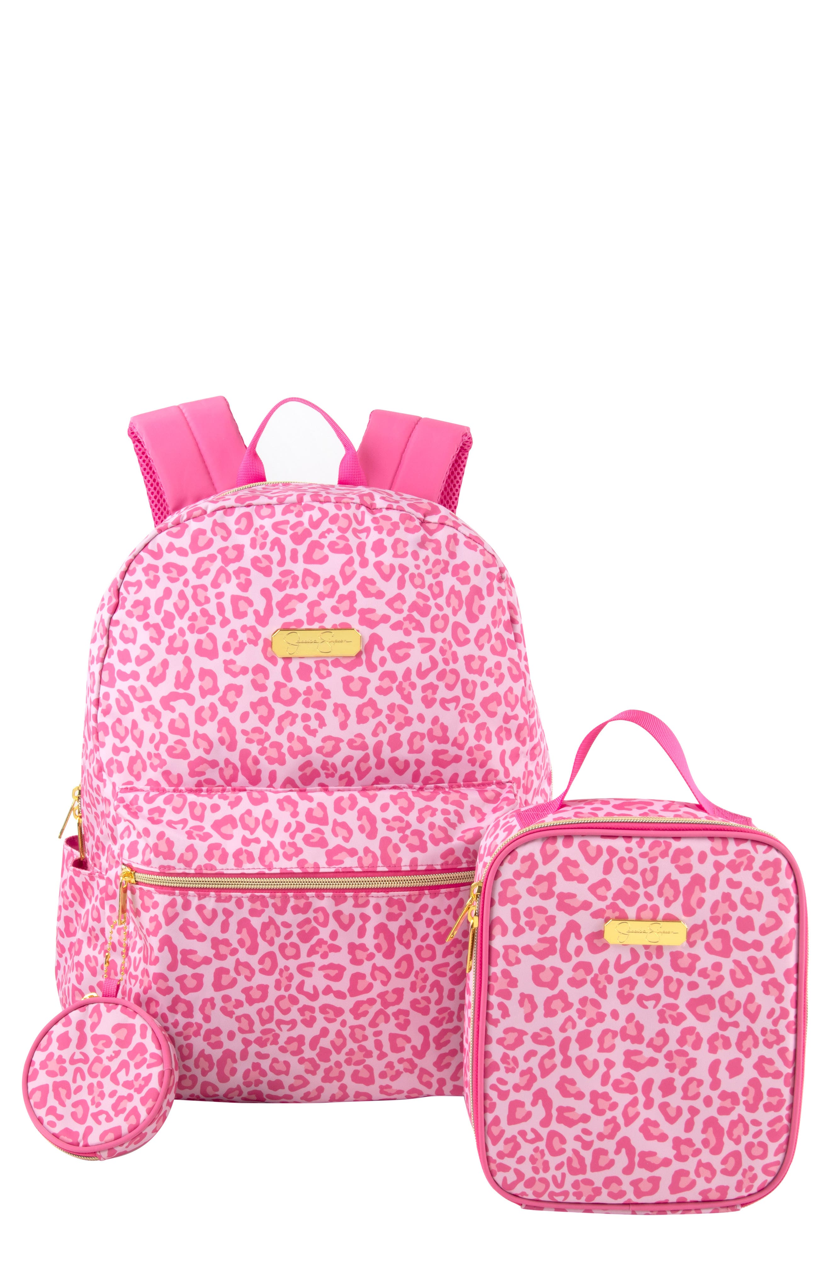 Jessica Simpson Kids' Pink Leopard Backpack with Lunch Tote, Main, color, 