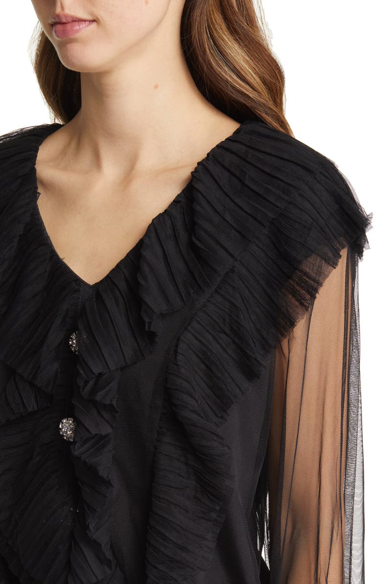 NIKKI LUND Gloria Ruffle Cardigan, Alternate, color, Black